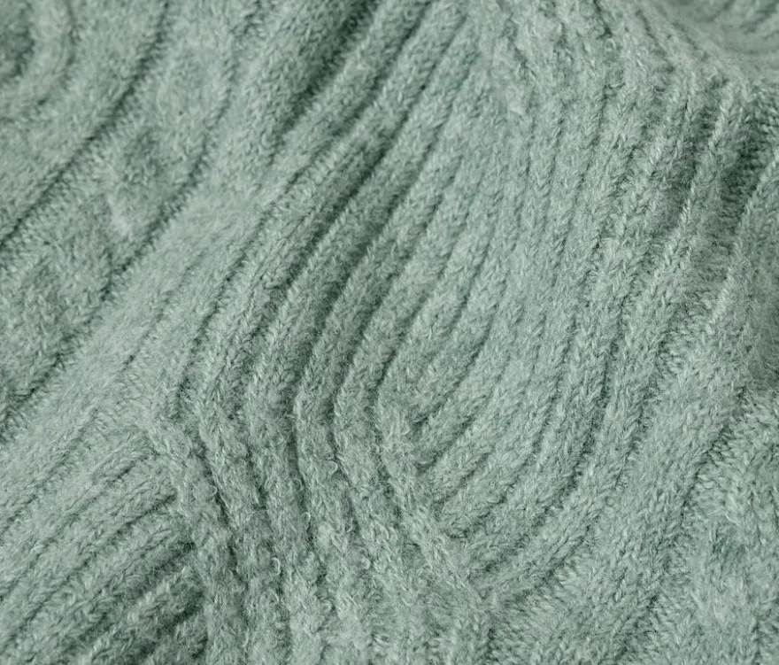 Grobstrickpullover mit Zopfmuster, salbei