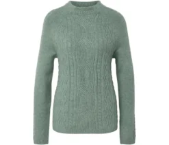 Grobstrickpullover mit Zopfmuster, salbei