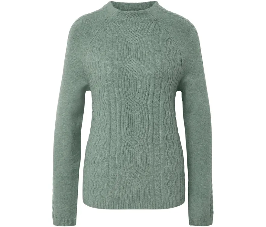 Grobstrickpullover mit Zopfmuster, salbei