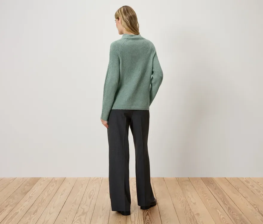 Grobstrickpullover mit Zopfmuster, salbei