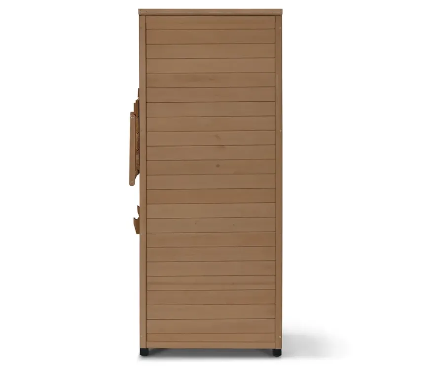 Großer Gartenschrank mit hochklappbarem Seitenregal