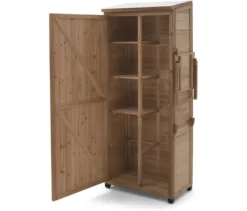 Großer Gartenschrank mit hochklappbarem Seitenregal