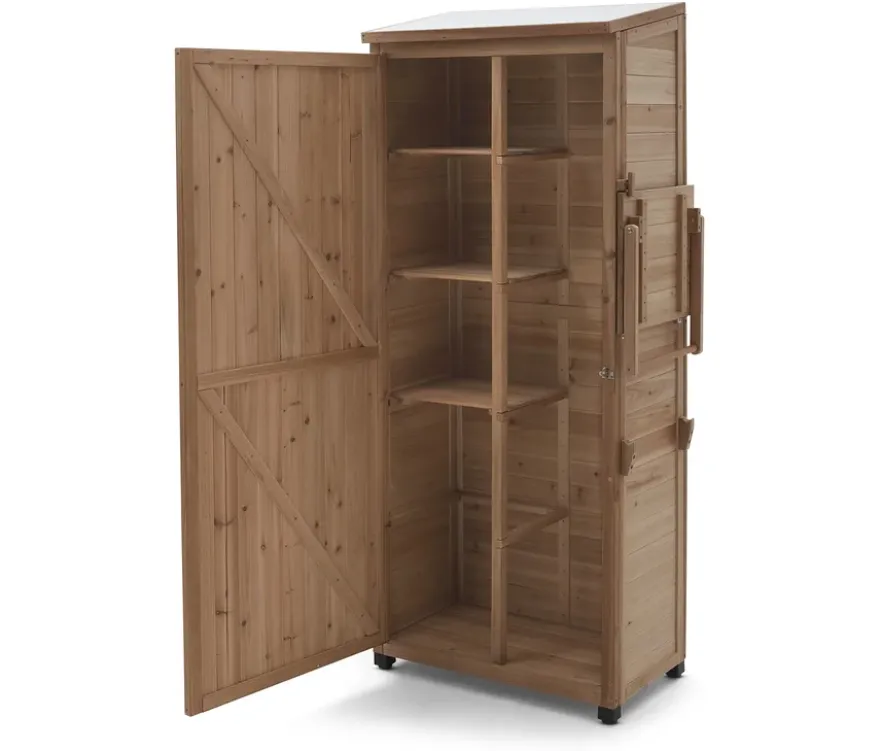 Großer Gartenschrank mit hochklappbarem Seitenregal