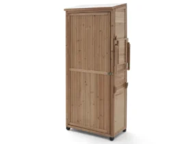 Großer Gartenschrank mit hochklappbarem Seitenregal