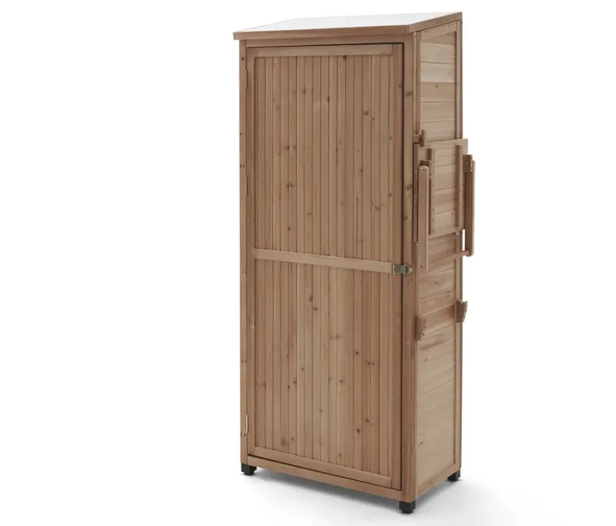 Großer Gartenschrank mit hochklappbarem Seitenregal