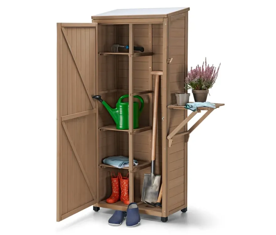 Großer Gartenschrank mit hochklappbarem Seitenregal
