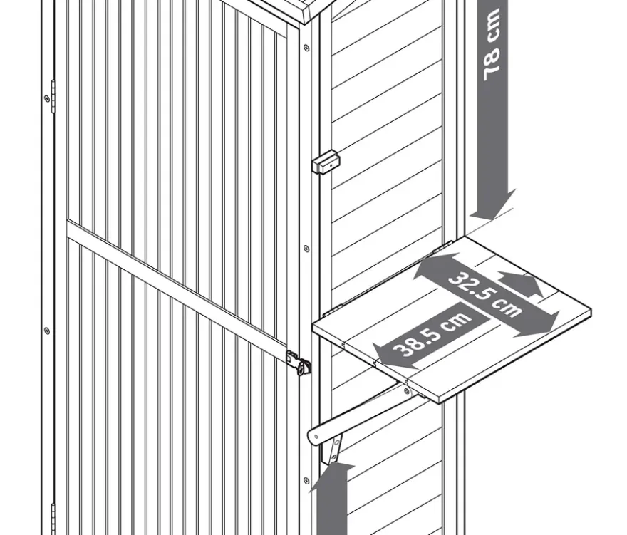 Großer Gartenschrank mit hochklappbarem Seitenregal