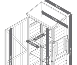 Großer Gartenschrank mit hochklappbarem Seitenregal