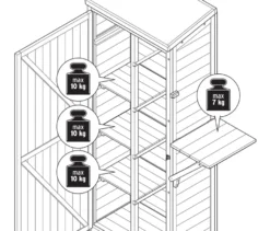 Großer Gartenschrank mit hochklappbarem Seitenregal