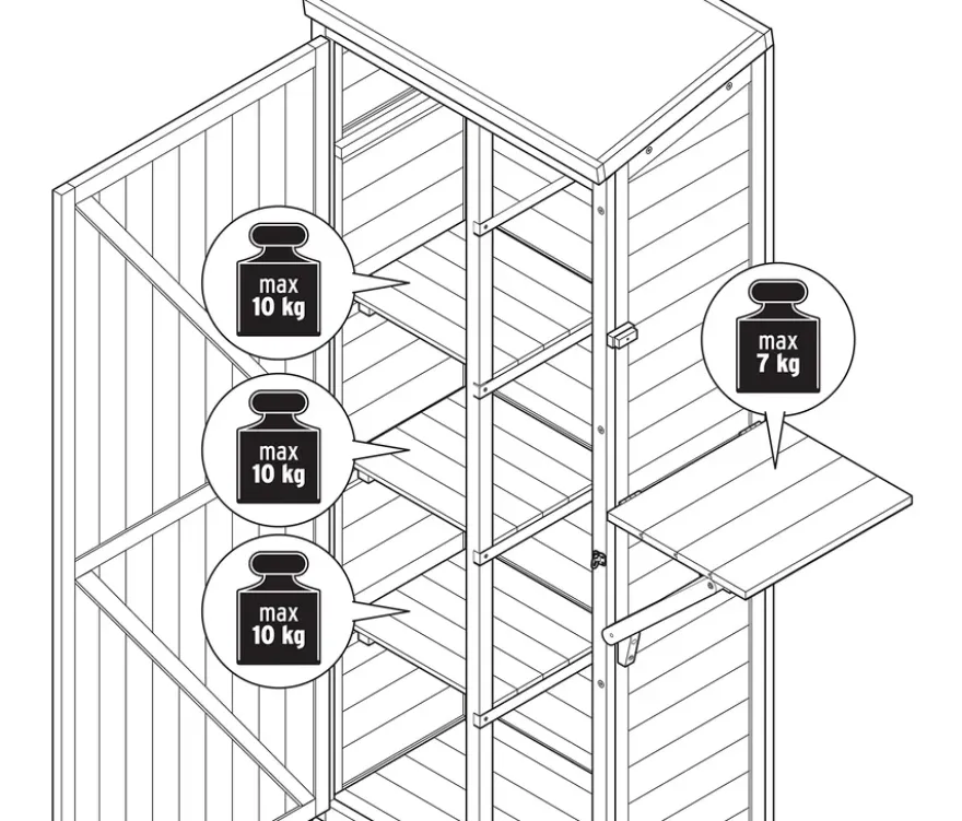 Großer Gartenschrank mit hochklappbarem Seitenregal