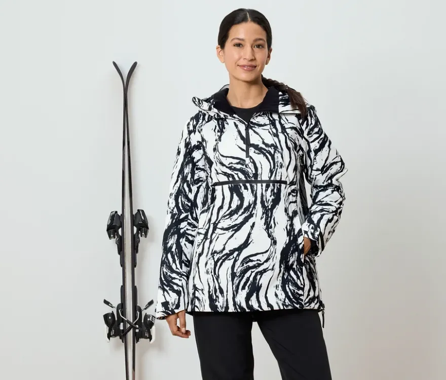 Halfzip-Skijacke, schwarz/weiß