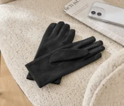 Handschuhe in Velourslederoptik, schwarz