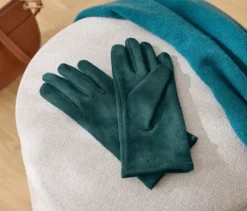 Handschuhe in Velourslederoptik, petrol