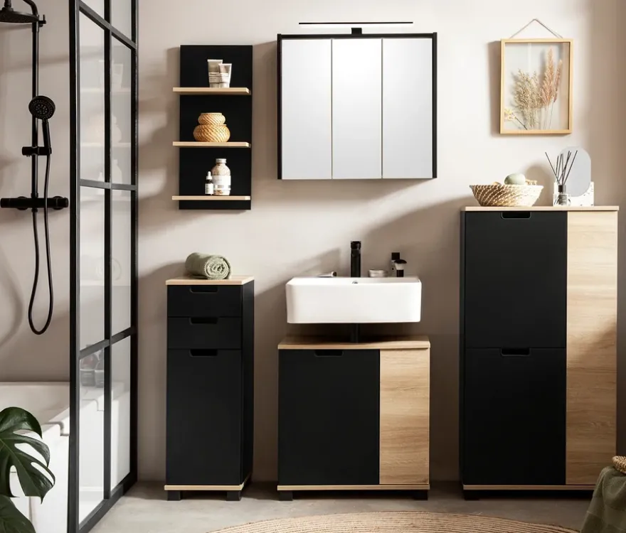Highboard »Emmik« schwarz/weißeiche
