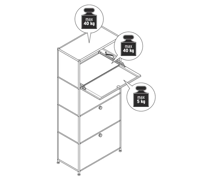 Highboard Metall »CN3« mit 4 Klappenfächern, schwarz