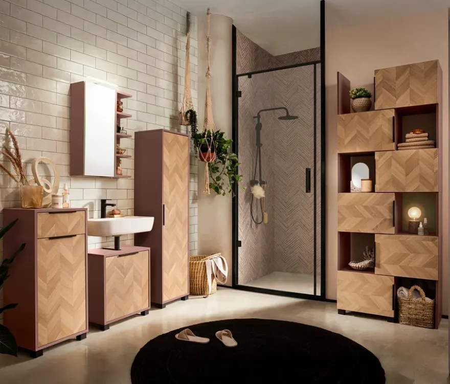 Highboard »Piazza«, mauve/Fischgräten-Dekor