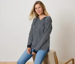 Hoodie, dunkelblau gestreift