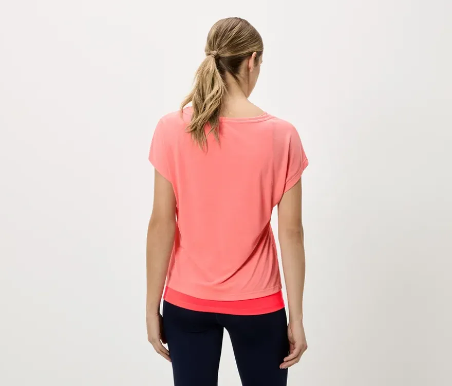 2-in-1-Kurzarm-Sportshirt, korallenrot/pfirsich