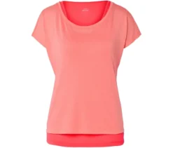 2-in-1-Kurzarm-Sportshirt, korallenrot/pfirsich