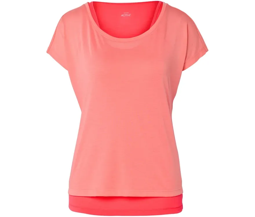 2-in-1-Kurzarm-Sportshirt, korallenrot/pfirsich