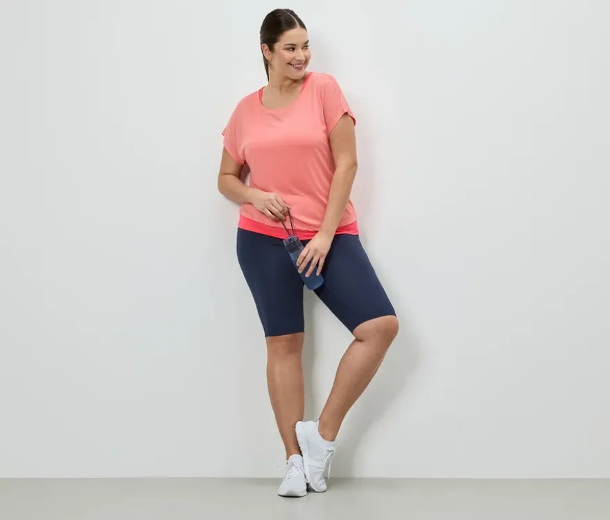 2-in-1-Kurzarm-Sportshirt, korallenrot/pfirsich