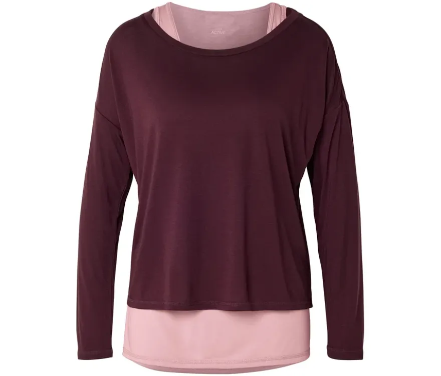 2-in1-Sportshirt, weinrot/rosa