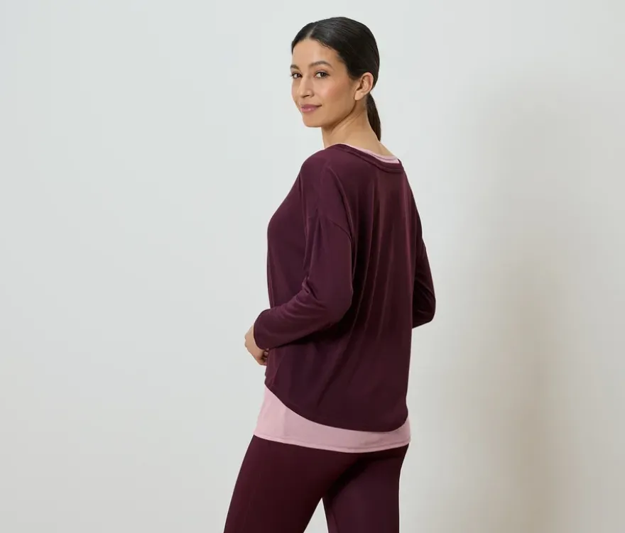 2-in1-Sportshirt, weinrot/rosa