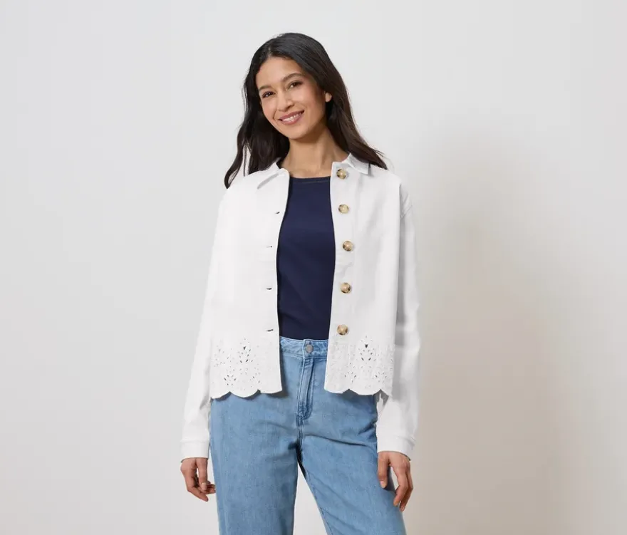 Jeansjacke mit Lochstickerei