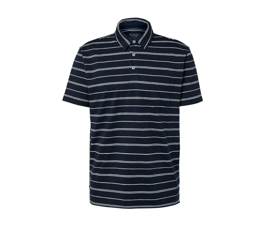 Jersey-Poloshirt, dunkelblau gestreift