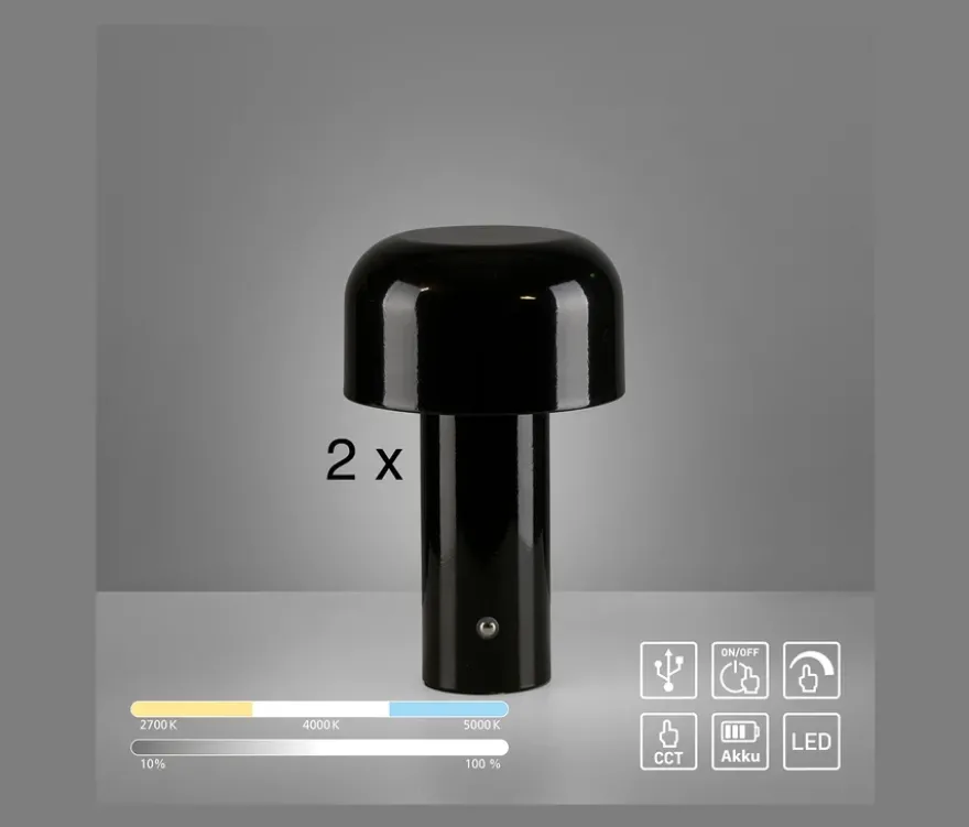 JUST LIGHT LED-Akku-Tischleuchte »Agnes«, 2er-Set, schwarz