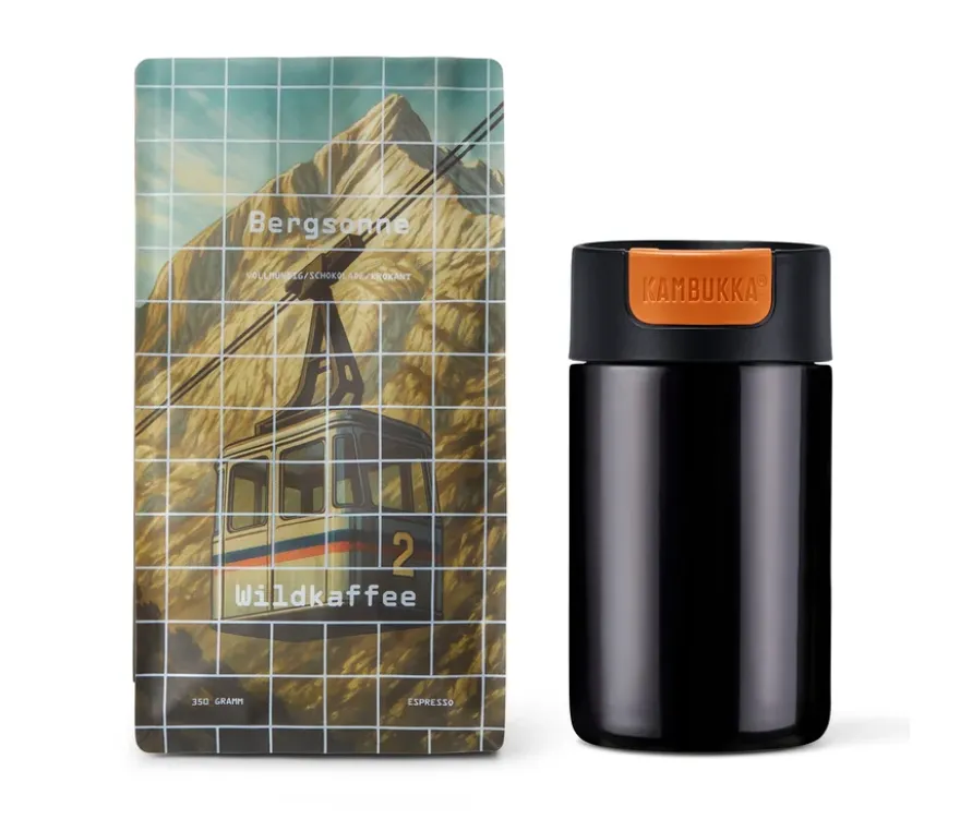 Kaffee-Geschenkset “Campingluft” – 1 x 350 g Espresso Ganze Bohne und Kambukka Becher