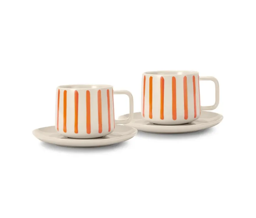 2 Kaffeetassen mit Untertassen, Streifen
