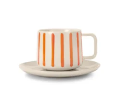 2 Kaffeetassen mit Untertassen, Streifen