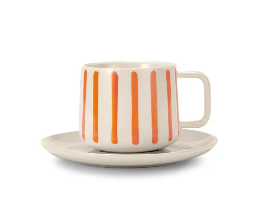 2 Kaffeetassen mit Untertassen, Streifen