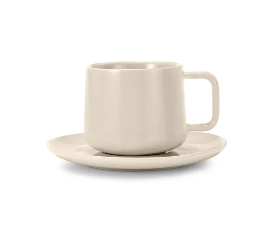 2 Kaffeetassen mit Untertassen, Beige
