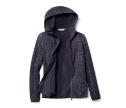 Kapuzen-Strickfleecejacke, dunkelblau meliert
