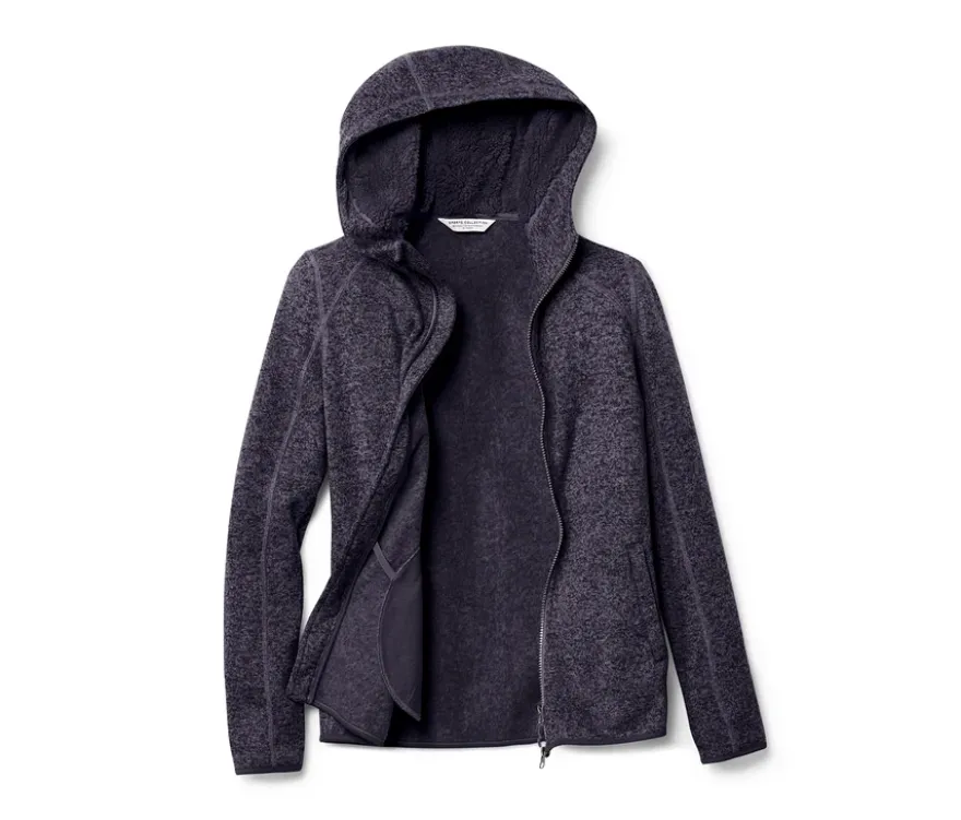 Kapuzen-Strickfleecejacke, dunkelblau meliert