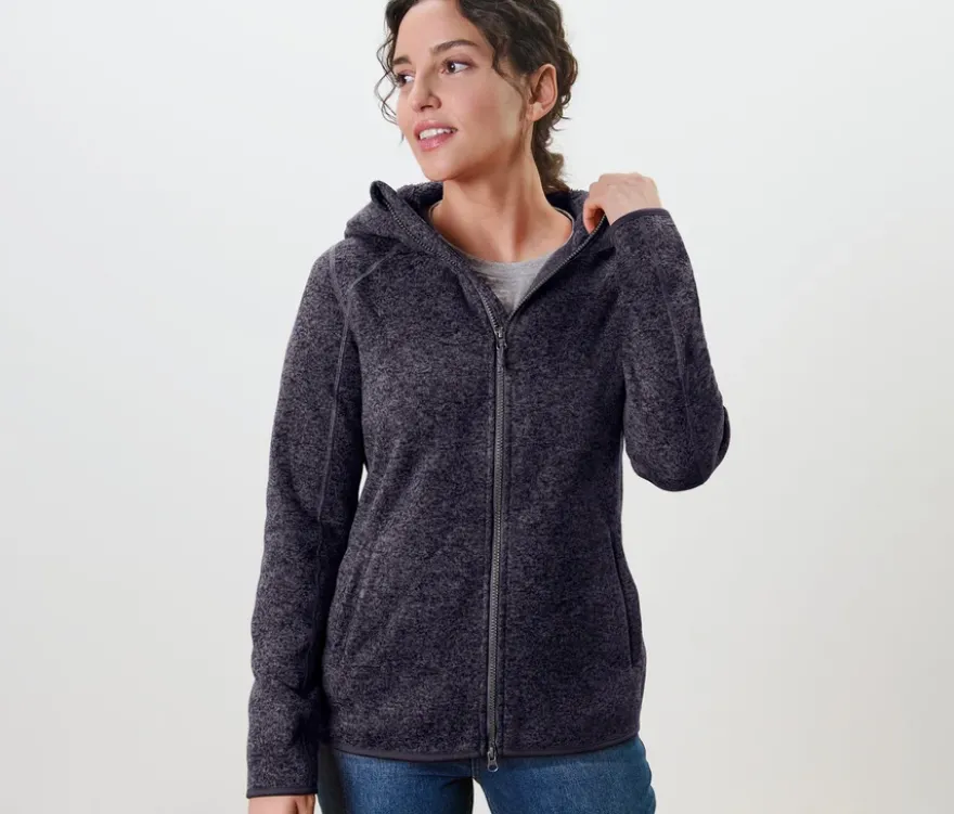 Kapuzen-Strickfleecejacke, dunkelblau meliert