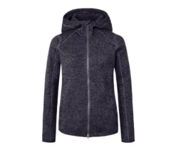 Kapuzen-Strickfleecejacke, dunkelblau meliert