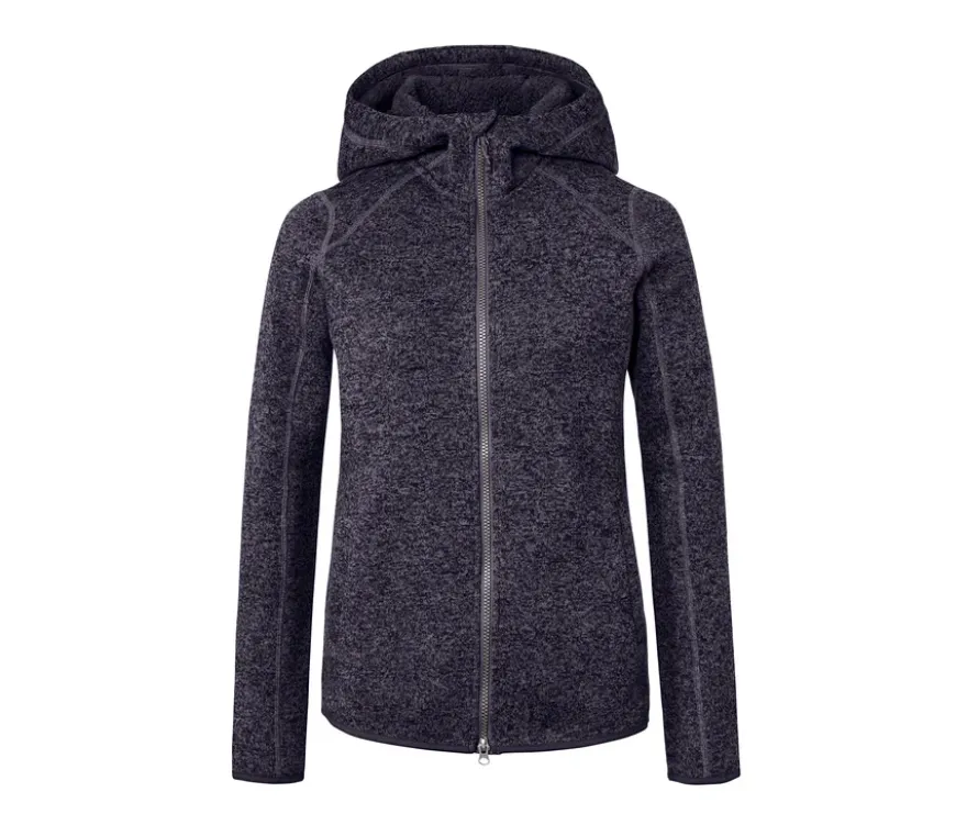 Kapuzen-Strickfleecejacke, dunkelblau meliert