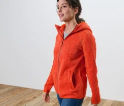 Kapuzen-Strickfleecejacke, orange meliert
