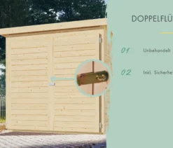Karibu Fahrradgarage für 3 Räder, 19 mm, mit Dacheindeckung, naturfarben