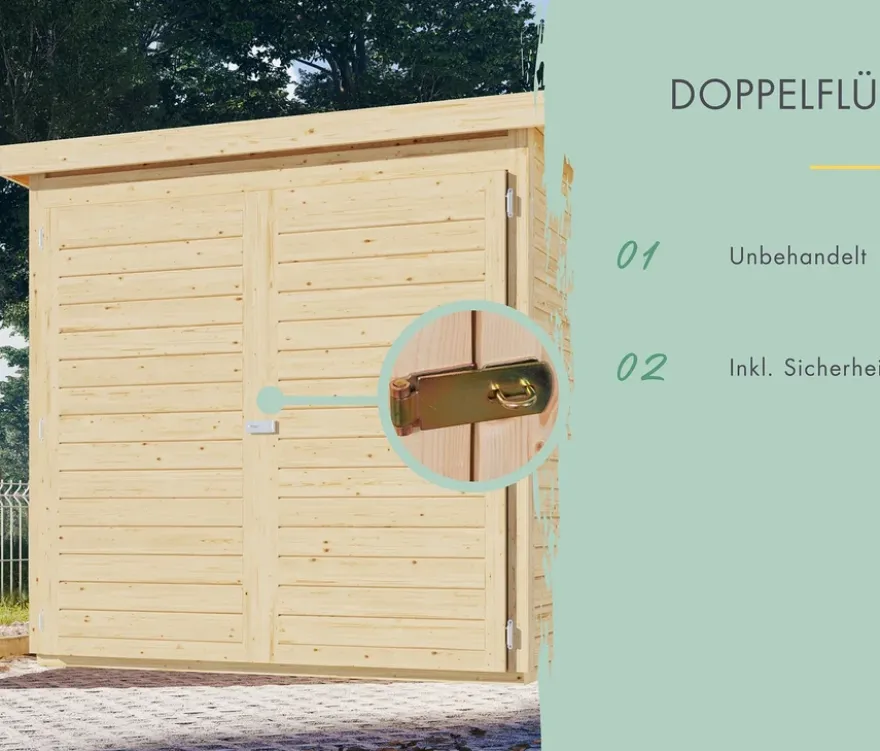 Karibu Fahrradgarage für 3 Räder, 19 mm, mit Dacheindeckung, naturfarben