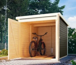 Karibu Fahrradgarage für 3 Räder, 19 mm, mit Dacheindeckung, terragrau