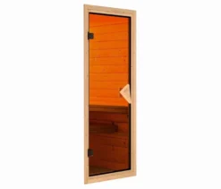 Karibu Fasshaus »Orkla«, naturfarben, inkl. 9 kW-Ofen mit externer Steuerung