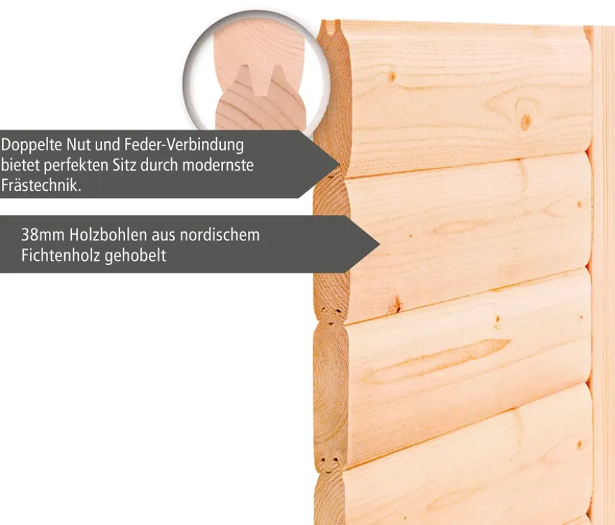 Karibu-Saunahaus »Logan 3« mit Fronteinstieg, inkl. 9kW-Bio-Kombiofen, Außenmaß ca. 396 x 231 cm