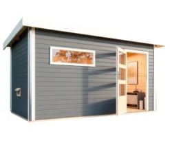 Karibu-Saunahaus »Logan 3« mit Fronteinstieg, inkl. 9kW-Bio-Kombiofen, Außenmaß ca. 396 x 231 cm