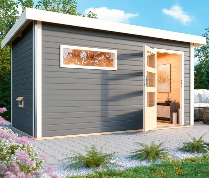 Karibu-Saunahaus »Logan 3« mit Fronteinstieg, inkl. 9kW-Bio-Kombiofen, Außenmaß ca. 396 x 231 cm