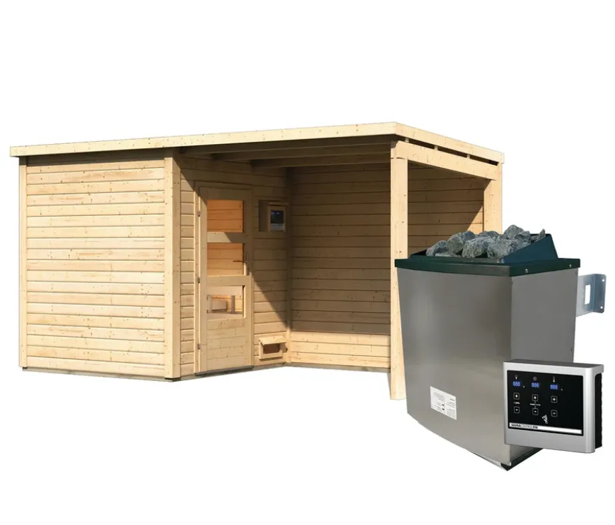 Karibu Saunahaus-Set »Rahlau A«, inkl. 9 kW-Ofen mit externer Steuerung