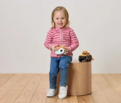 Kinder-Fleecejacke, rosa gestreift